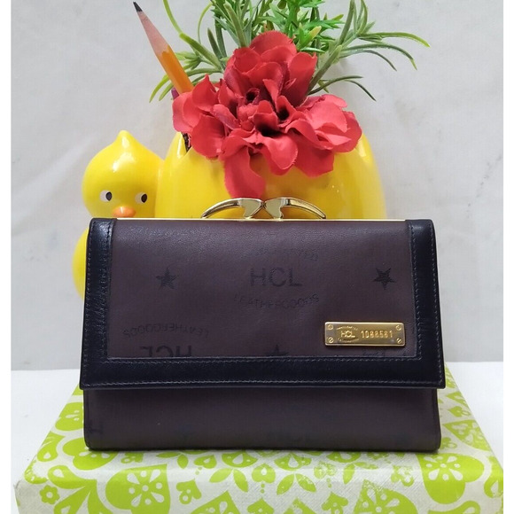 HCL Brown Leather Kisslock Framed Credit Card Wallet - Vintage Made in Germany - Picture 1 of 16